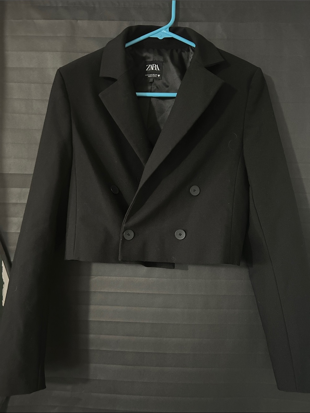 Zara Black Cropped Double-Breasted Blazer